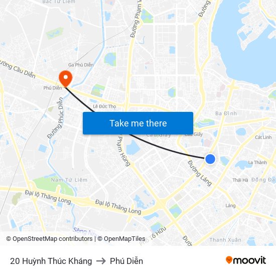 20 Huỳnh Thúc Kháng to Phú Diễn map