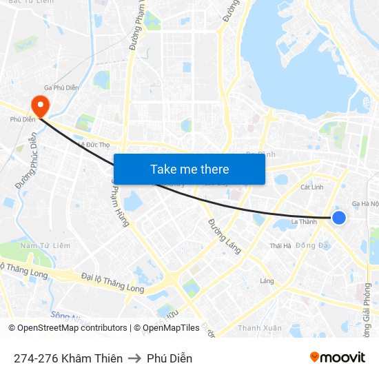 274-276 Khâm Thiên to Phú Diễn map