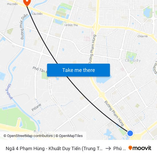 Ngã 4 Phạm Hùng - Khuất Duy Tiến (Trung Tâm Hội Nghị Quốc Gia) to Phú Diễn map