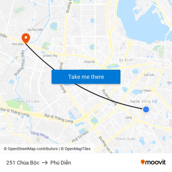 251 Chùa Bộc to Phú Diễn map