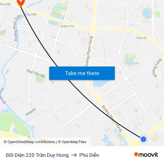 Đối Diện 220 Trần Duy Hưng to Phú Diễn map