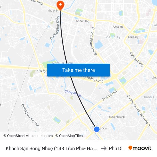 Khách Sạn Sông Nhuệ (148 Trần Phú- Hà Đông) to Phú Diễn map