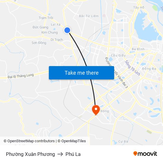 Phường Xuân Phương to Phú La map