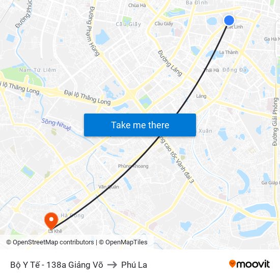 Bộ Y Tế - 138a Giảng Võ to Phú La map