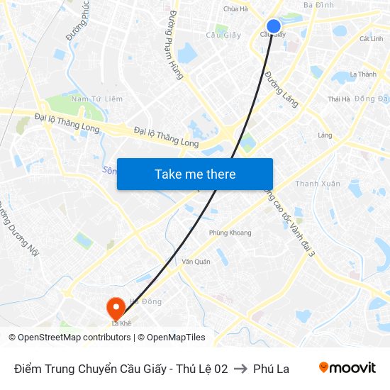 Điểm Trung Chuyển Cầu Giấy - Thủ Lệ 02 to Phú La map