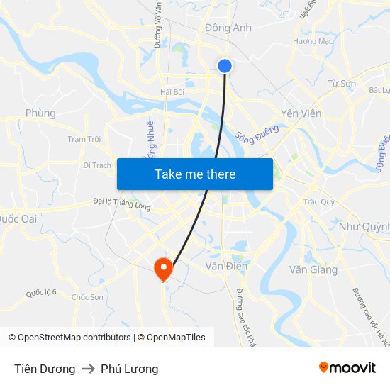 Tiên Dương to Phú Lương map