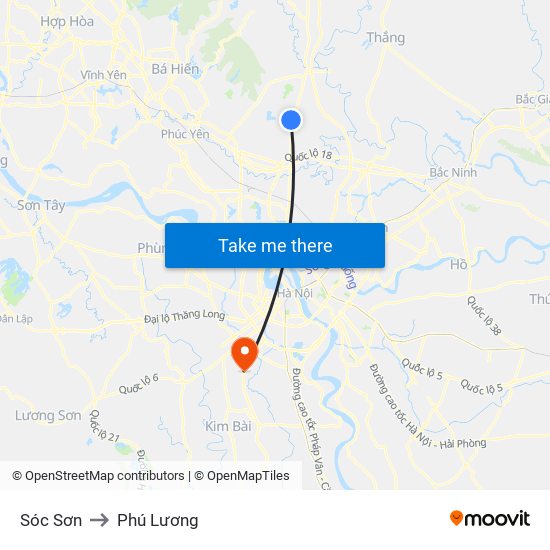 Sóc Sơn to Phú Lương map