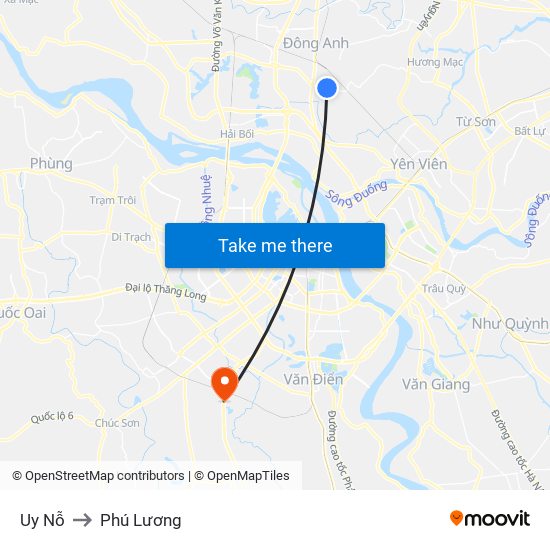 Uy Nỗ to Phú Lương map