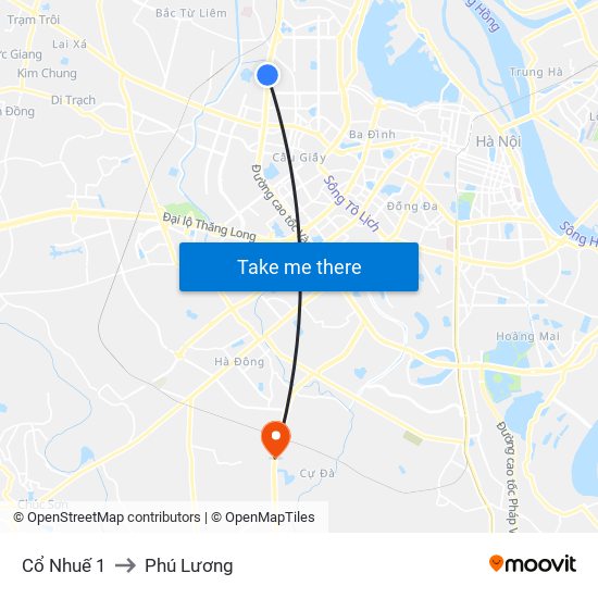 Cổ Nhuế 1 to Phú Lương map