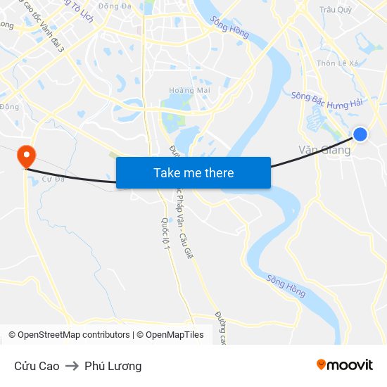 Cửu Cao to Phú Lương map