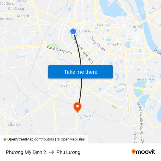 Phường Mỹ Đình 2 to Phú Lương map