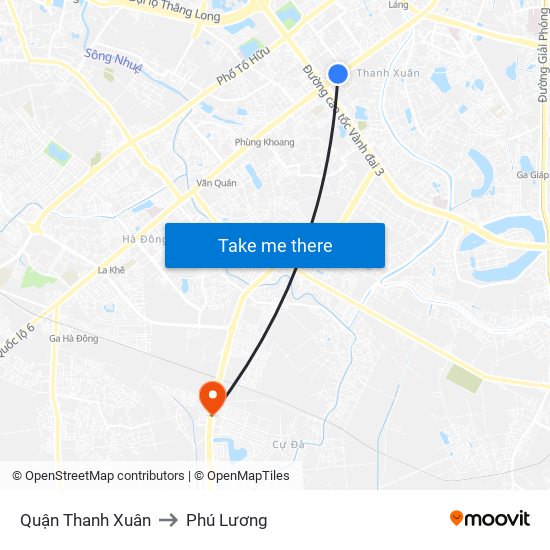 Quận Thanh Xuân to Phú Lương map