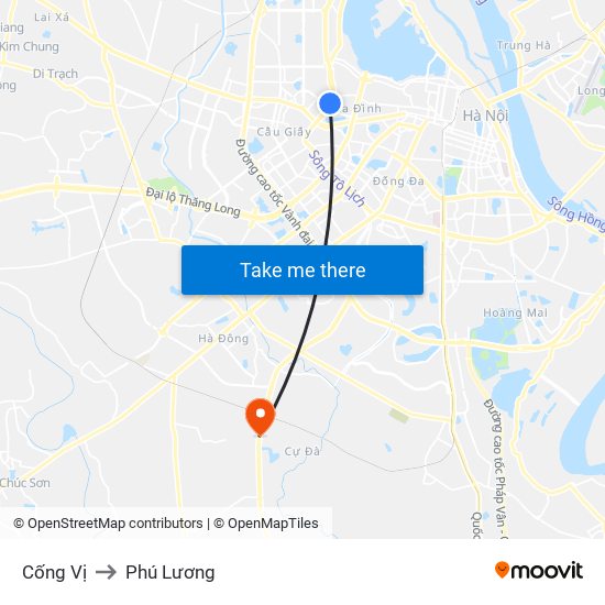 Cống Vị to Phú Lương map