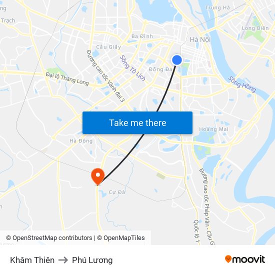 Khâm Thiên to Phú Lương map