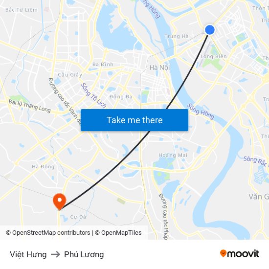 Việt Hưng to Phú Lương map