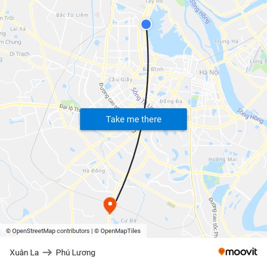 Xuân La to Phú Lương map