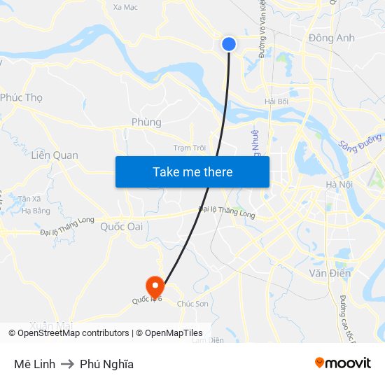 Mê Linh to Phú Nghĩa map