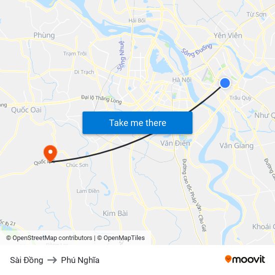 Sài Đồng to Phú Nghĩa map