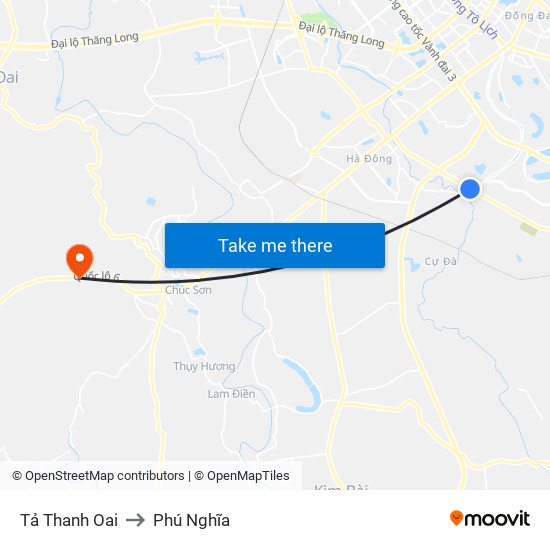 Tả Thanh Oai to Phú Nghĩa map
