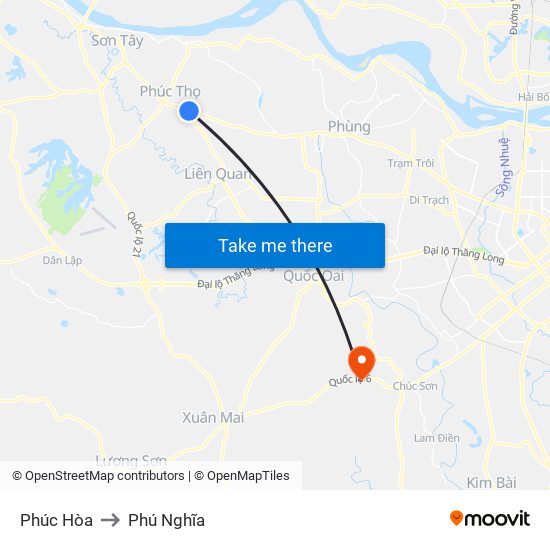 Phúc Hòa to Phú Nghĩa map