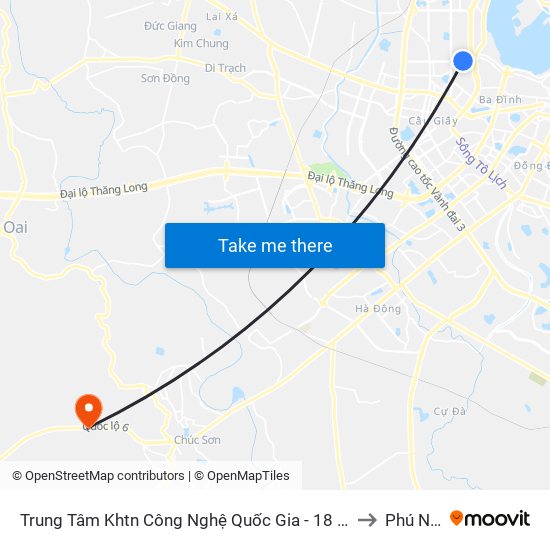 Trung Tâm Khtn Công Nghệ Quốc Gia - 18 Hoàng Quốc Việt to Phú Nghĩa map