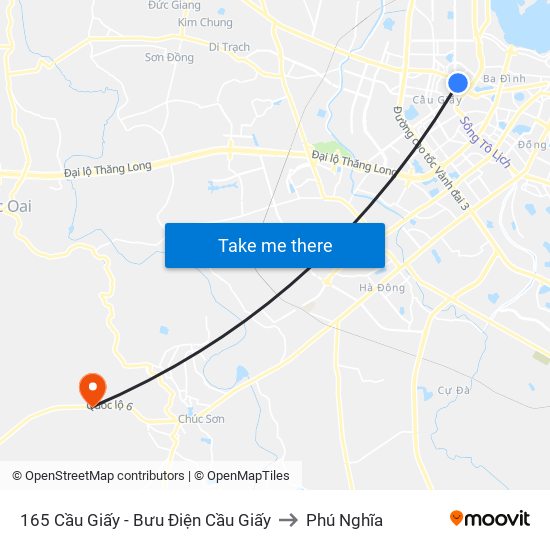 165 Cầu Giấy - Bưu Điện Cầu Giấy to Phú Nghĩa map