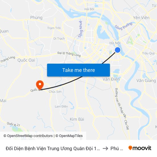 Đối Diện Bệnh Viện Trung Ương Quân Đội 108 - Trần Hưng Đạo to Phú Nghĩa map