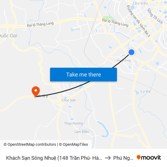 Khách Sạn Sông Nhuệ (148 Trần Phú- Hà Đông) to Phú Nghĩa map