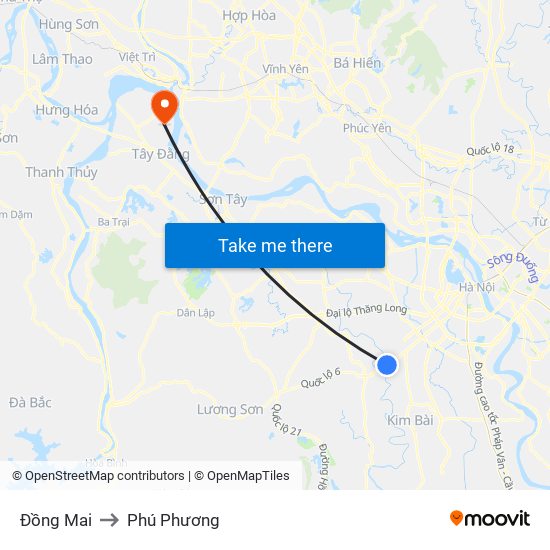 Đồng Mai to Phú Phương map