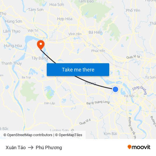 Xuân Tảo to Phú Phương map