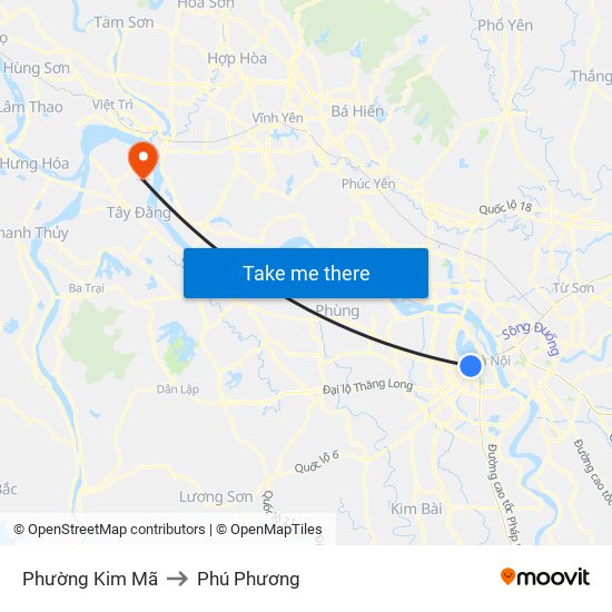 Phường Kim Mã to Phú Phương map