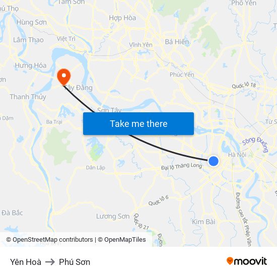 Yên Hoà to Phú Sơn map