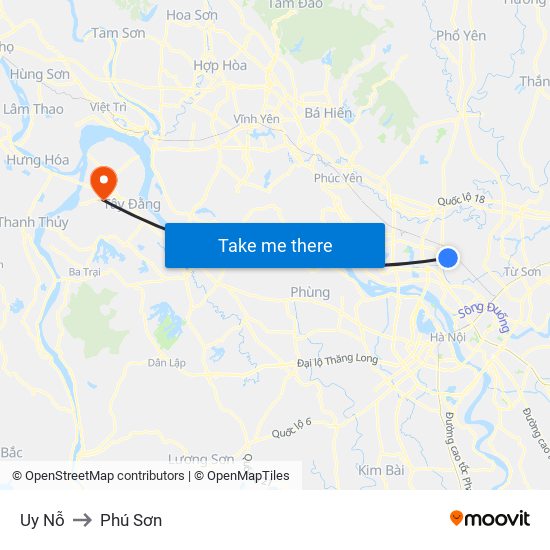 Uy Nỗ to Phú Sơn map