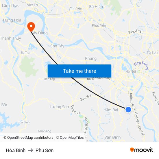 Hòa Bình to Phú Sơn map