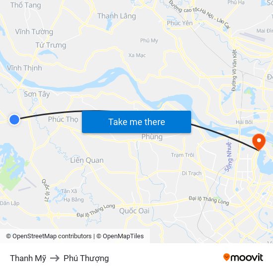 Thanh Mỹ to Phú Thượng map