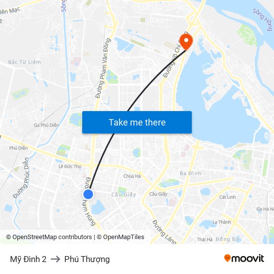 Mỹ Đình 2 to Phú Thượng map