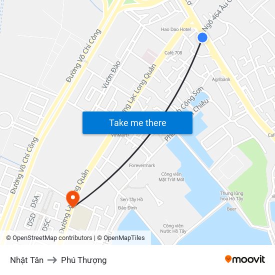 Nhật Tân to Phú Thượng map