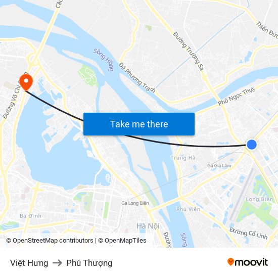 Việt Hưng to Phú Thượng map