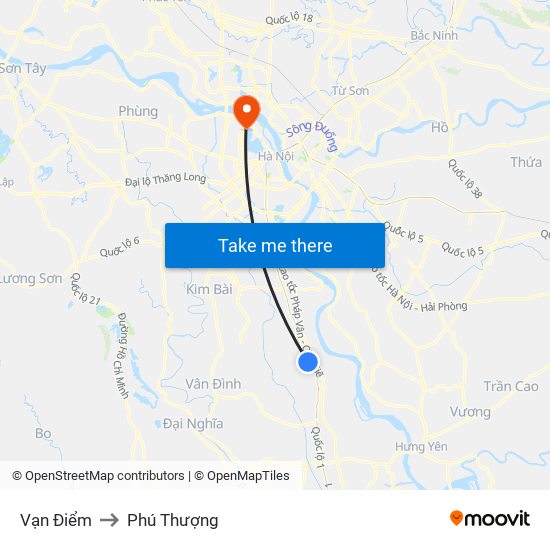 Vạn Điểm to Phú Thượng map