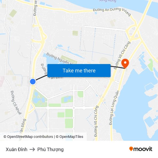 Xuân Đỉnh to Phú Thượng map