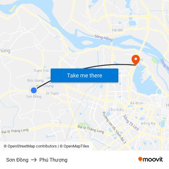 Sơn Đồng to Phú Thượng map