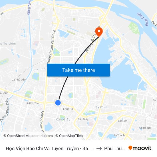 Học Viện Báo Chí Và Tuyên Truyền - 36 Xuân Thủy to Phú Thượng map