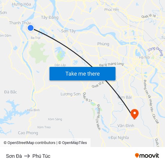 Sơn Đà to Phú Túc map