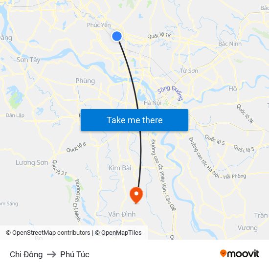 Chi Đông to Phú Túc map