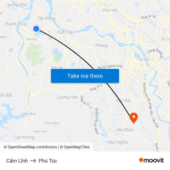 Cẩm Lĩnh to Phú Túc map