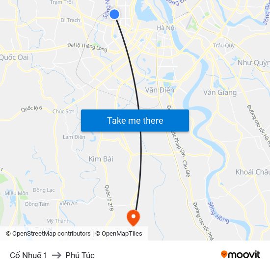 Cổ Nhuế 1 to Phú Túc map