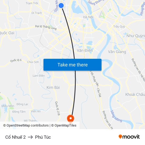 Cổ Nhuế 2 to Phú Túc map