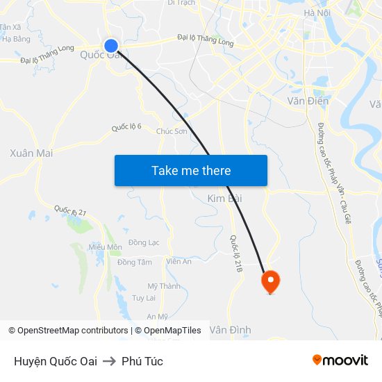 Huyện Quốc Oai to Phú Túc map