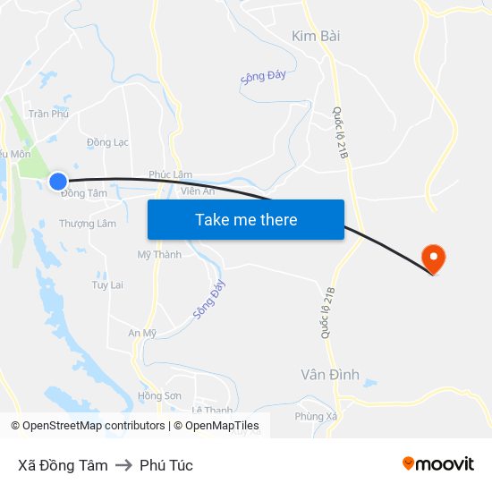 Xã Đồng Tâm to Phú Túc map