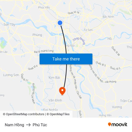 Nam Hồng to Phú Túc map